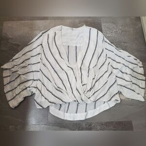 Free People Striped White and Black Women's Crop Top. Crossed Front. Oversized S